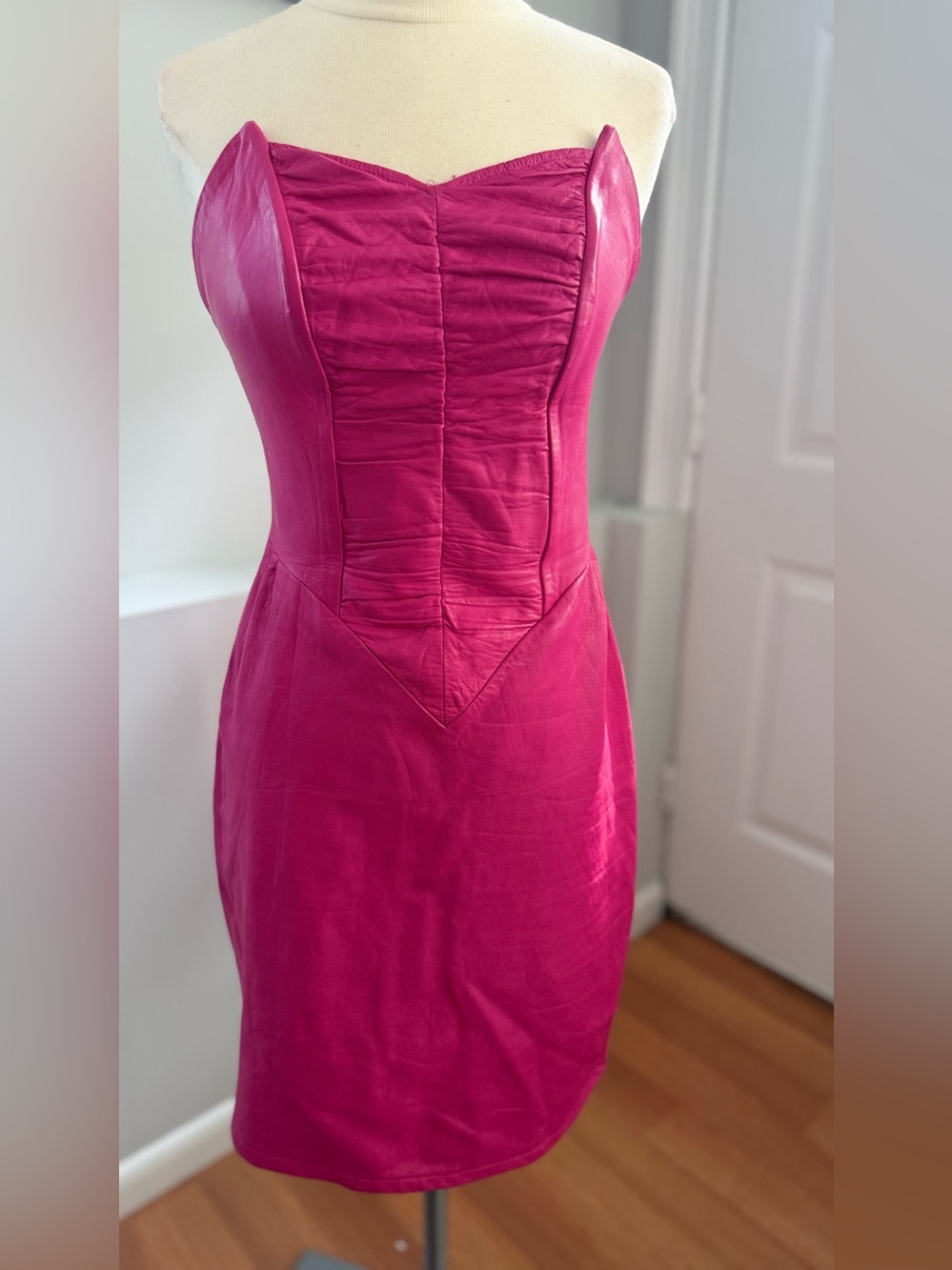 Women’s Fuchsia Ruched Leather Bodice Dress Firenze (66)